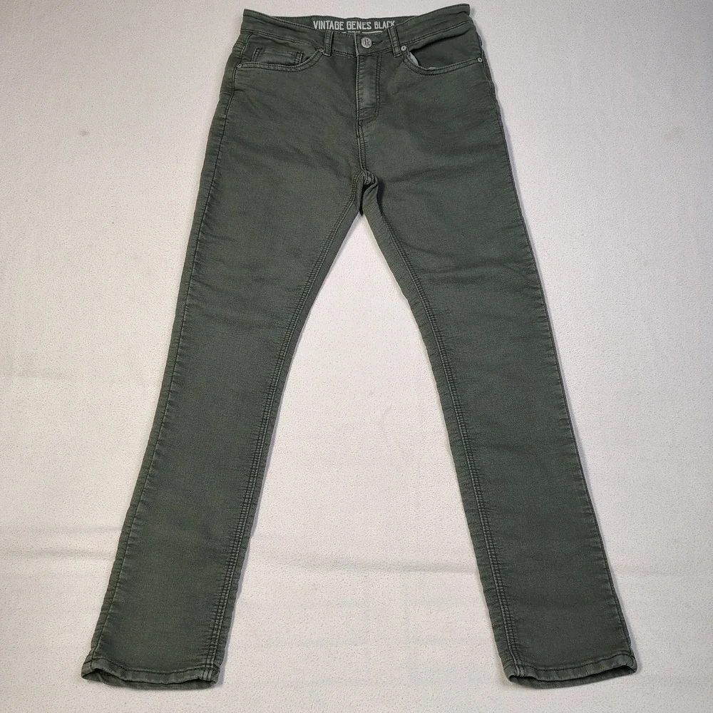 Vintage Genes Black Mens Slim Fit Pants 30x32 Green Cotton Blend Stretch Casual